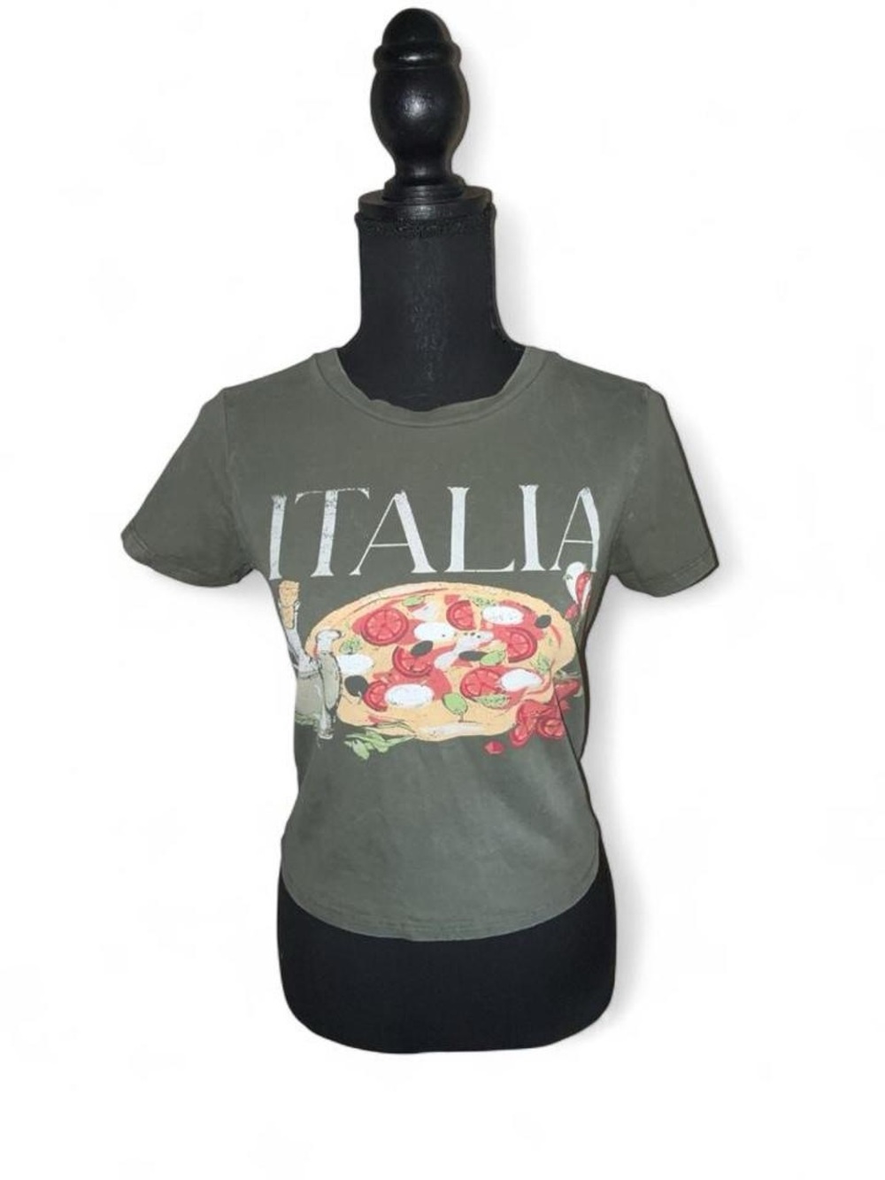 Italia Graphic Crop Tee - Olive